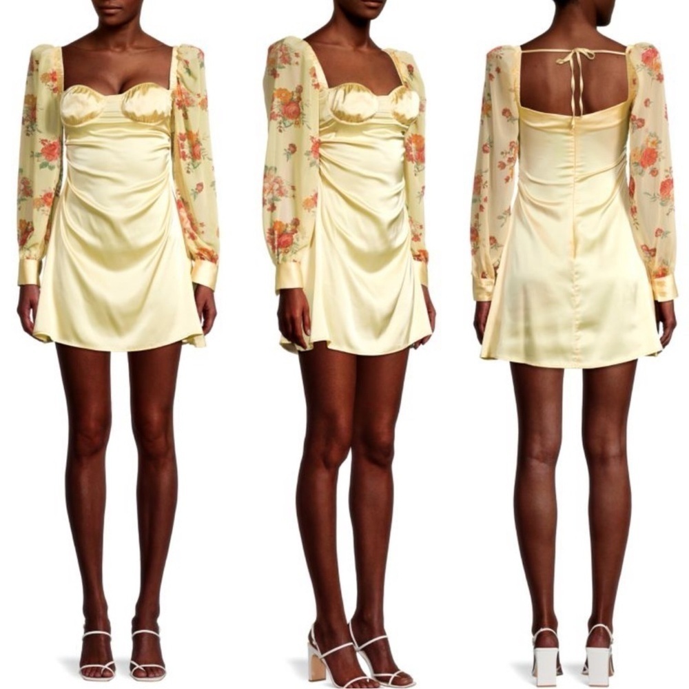 DANIELLE BERNSTEIN Weworewhat Buttercup Cottagcore Floral Mesh Puff Sleeve Dress
